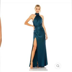 Mac Duggal 20389180 Teal Green Formal Halter Slit Gown size 8 backless Prom